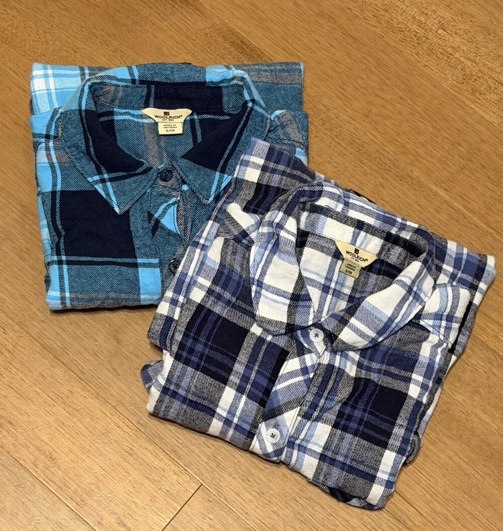 Lot Of 2 WOOLRICH Womens Size Small Button Up Flannel Top Plaid Long Sleeve EUC